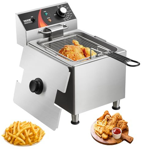 VEVOR Friteuse commerciale 3100 W, friteuses à bain d'huile électrique avec panier et pieds réglables en hauteur, en acier inox, 9 L, avec dispositif de protection contre la surchauffe, pour cuisine