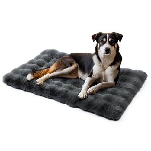 Mora Pets Hundebett Flauschig Hundedecke Waschbar Hundematte Hundekissen Weiches und Warmes für Kleine Mittelgroße Grosse Hunde Decke Kuschelig und rutschfest Dunkelgrau 76 x 48 cm