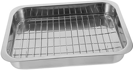PRETYZOOM Molde Para Hornear Rectangular Con Rejilla Bandeja Multiusos De Acero Inoxidable Para Horno Para Calentar Comida El Horno