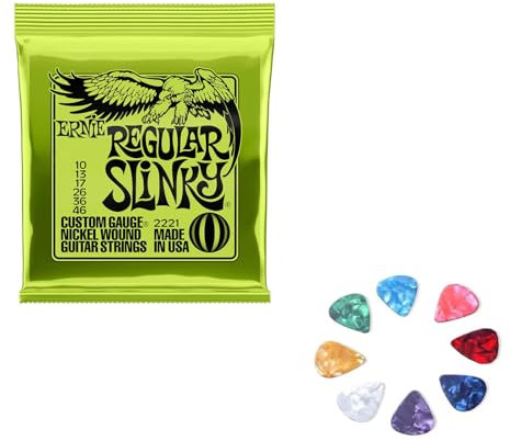 E-Gitarren-Saiten - 10-46 Gauge und 6 Gitarren-Plektren, E-Gitarren-Saiten, Gitarrenplektrum, Nickel umsponnene Gitarrensaiten, E-Gitarren-Bass-Saiten, Ersatz-Gitarrensaiten