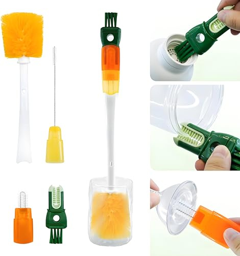 5-in-1 Multifunctional Water Bottle Cleaning Brush Set with Fine Tube Brush Head, Green, ABS Bristles, Deeply Cleaning Small Diameter Containers