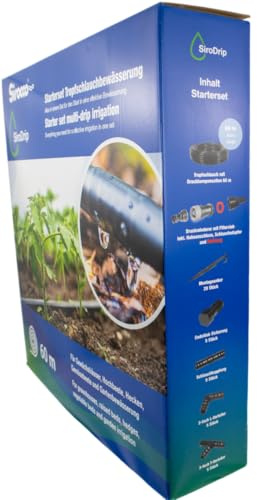 SiroDrip Starterset Micro Drip Tropfbewässerung 60 m Typ Aquadrip – Bewässerungssystem mit Druckkompensation | Wasser sparen bis 70% | Ober- & unterirdisch verlegbar | inkl. Zubehör & Druckminderer