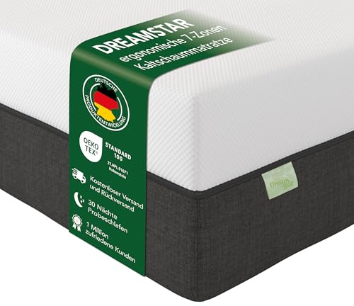 DREAMSTAR Sky Flex Duo H2/H3 Kaltschaummatratze mit Gelauflage | 18 cm Höhe | Ergonomische 7-Zonen Matratze | Öko-TEX® | Hypoallergen & Antibakteriell I 80 x 200 cm
