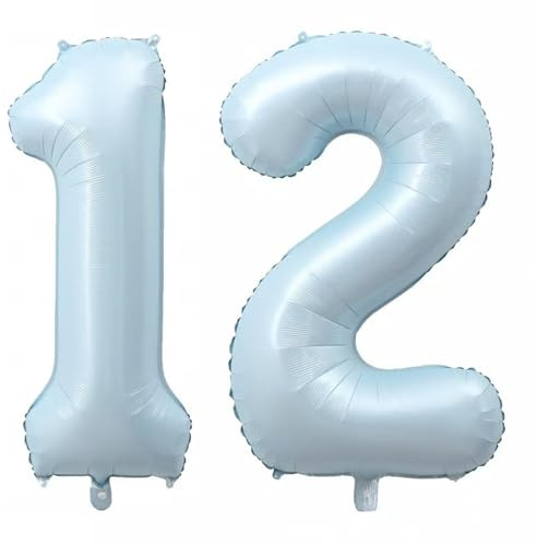 Alaoo Luftballon 12 Geburtstag Zahl, 40 Zoll Blau Creme Folienballon | Riesenzahl Ballon für Mädchen Junge Geburtstag Party Dekoration Jahrestag Dekorationen