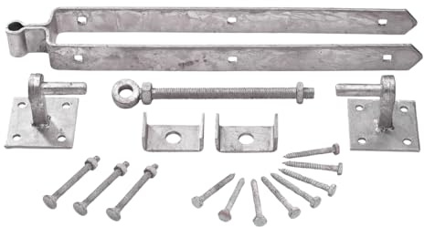 Epsom Door Handle Adjustable Field Gate Hinge Set 12 18 or 24 Band Hinges Galvanised Steel 100mm X 100mm Hooks on Plate Fits 3 Gates Heavy Duty with Fixings Farm Field Gate Hardware (24 (600mm))