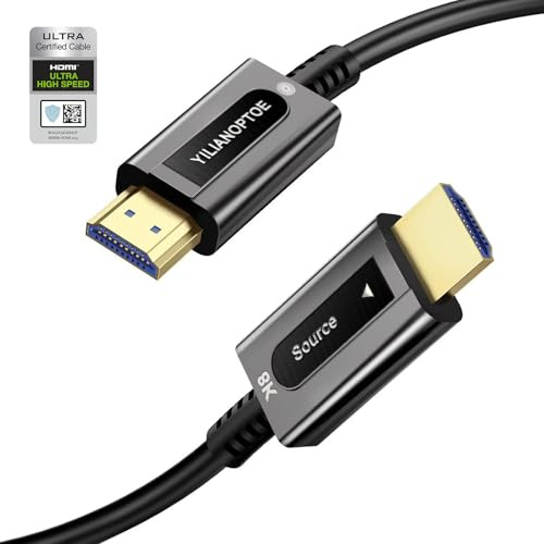 YilianOptoe Cavo HDMI in fibra ottica 10 m, Ultra High Speed HDMI 2.1, 48 Gbps, 8 K a 60 Hz, 4 K a 120 Hz, eARC HDR10 Dolby Vision per PS4/PS5, Xbox X/S, HDTV, monitor, home theater, gaming