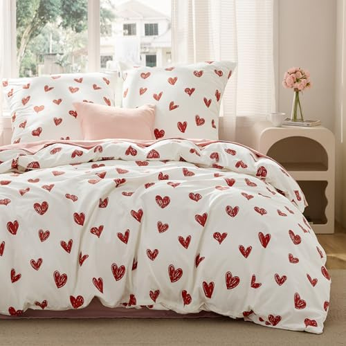 BEDSURE Bettwäsche 200x200 3teilig Mikrofaser - Herzen, 2x80x80 Kissen | Bettwäsche-Sets Weiß Clean Girl Bettbezug, Oeko-TEX Bedding mit Reißverschluss, Extra Weich & Atmungsaktiv