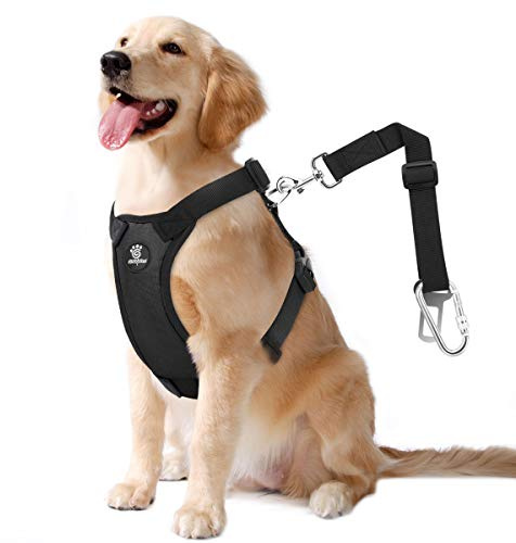 VavoPaw Pettorina di Sicurezza per Cani, Auto Viaggio Cintura con Clip Imbracatura Regolabile per Cintura Auto, Gilet di Sicurezza per Cani, Taglia L, Nero,