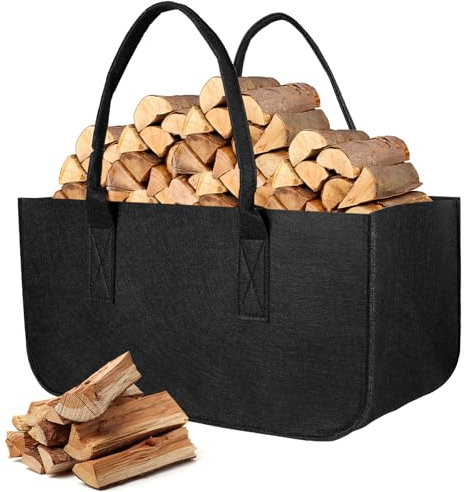 AiQInu Legno per Legna da Ardere Con Maniglie, 50x25x25cm Borsa in Feltro per Legna da Ardere Pieghevole Cesta Camino di Stoccaggio Organizer per Caminetto Shopper Giornali Vestiti