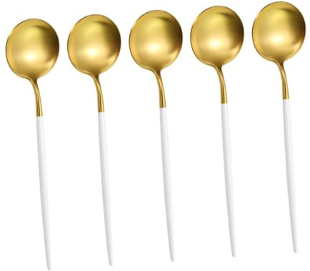 SOLUSTRE Cuillères Cuisine En Acier Inoxydable 5 Pièces, Petites Cuillères à Soupe Portables à Manche, Rondes, Multi-usages Pour Restaurant Et Repas En Famille