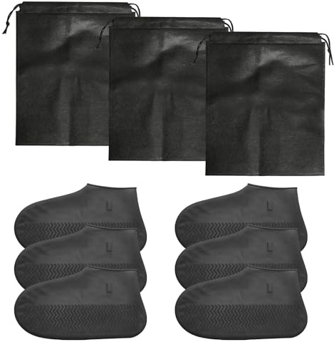 Rieoany 3 paia di Copriscarpe Impermeabili In Silicone - copristivali Antipioggia Riutilizzabili e Lavabili Per Uomo e Donna, Taglia L (Nero)