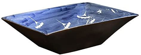 VGVSBG Lavabos de baño Lavabos de cerámica, Lavabo Chino sobre encimera Lavabo de baño Lavabo de tocador, Lavabos de Recipiente rectangulares Azules para baños, 1 freg