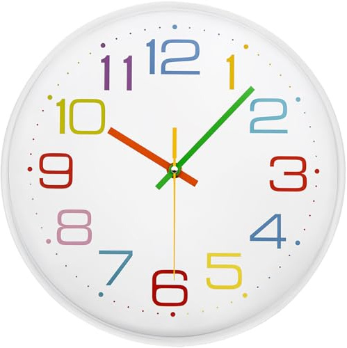 ACCSHINE Horloge Murale silencieuse pour Enfant - Vintage - 30 cm - Grande Pile - Facile à Lire - pour Chambre, Maison, Cuisine, Chambre à Coucher, Bureau, école (Blanc 1)