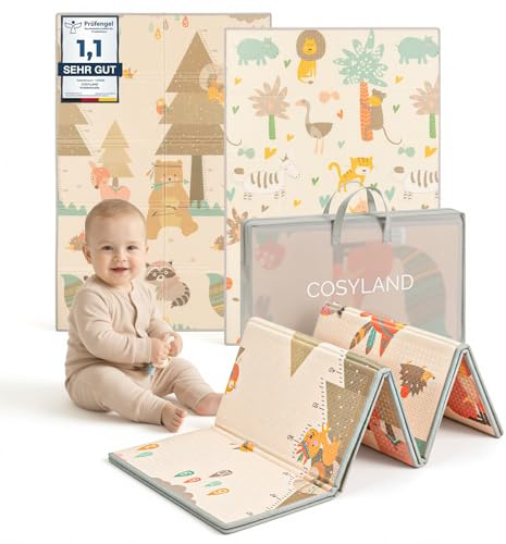COSYLAND Tappeto Gioco Bambini Pieghevole Neonato - Tappeto Gioco Neonato Impermeabile Morbido 120 x 180 x 1cm,Tappetino per Attività, Schiuma Sicura, Reversibile, Regalo Bambino (Animali)