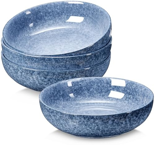 NUTRIUPS Keramic Salatschüssel 4er Set Ø 21,5 cm, 1,2L Bowl Schüssel Groß aus Keramik, Servierschüssel Premium Porzellan (Marmorblau)