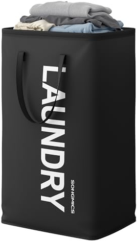 SONGMICS Cesto Portabiancheria, 80 L, Contenitore Pieghevole, Sacco Porta Biancheria con Manici, Idrorepellente, Lavanderia Camera da Letto Bagno, Nero Inchiostro RLH001BH01