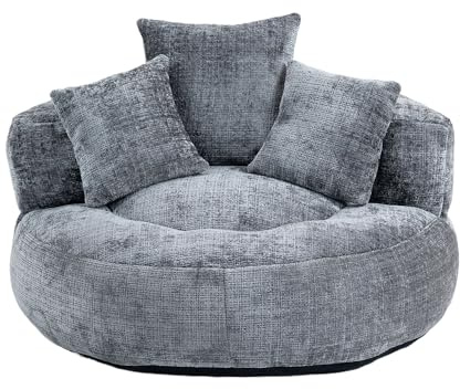 Luscriate Lazy soffa, sittsäck, fåtölj med hög rygg, sittsäck med armstöd, enkel gamingsoffa, stol för sovrum, inomhus och utomhus (grå – chenille)