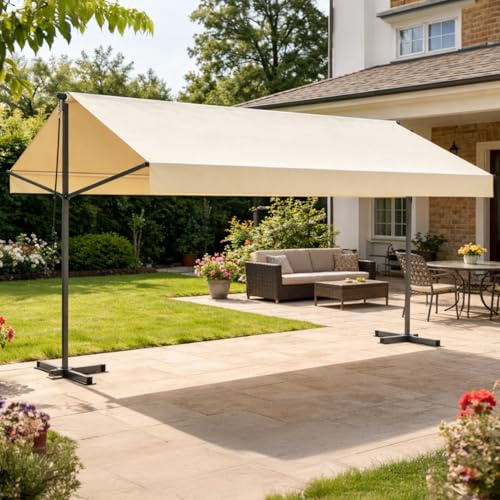 Store Banne ISEO Double Pente Manuel 4x3 m Beige Toile Hydrofuge
