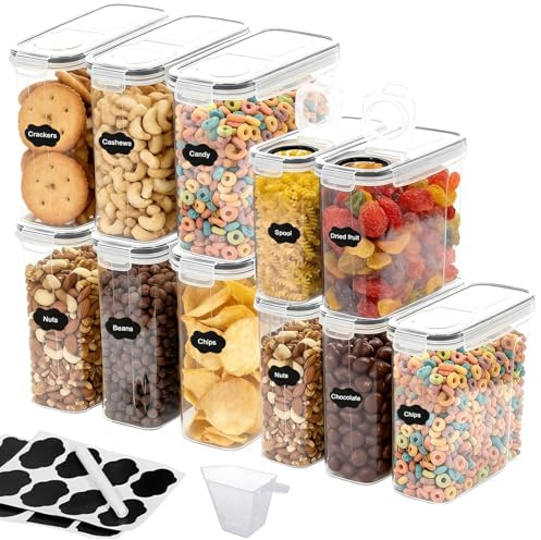 11 Pack Cereal Storage Containers Set, (6*4L+5*2.5L) Airtight Food Storage Containers with Lid, Plastic Pantry Organization Canisters for Oats, Flour and Sugar, BPA-Free, with Labels&Marker&Cup