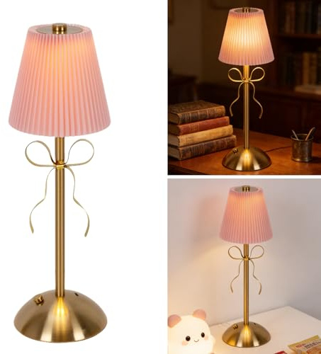 CHENBOOW Nachttischlampe Touch Dimmbar,LED Tischlampe,Tischlampe mit Schleife,Bow Tischlampe,Wiederaufladbare LED-Schreibtischlampe mit Stoffschirm,für Schlafzimmer,Zuhause