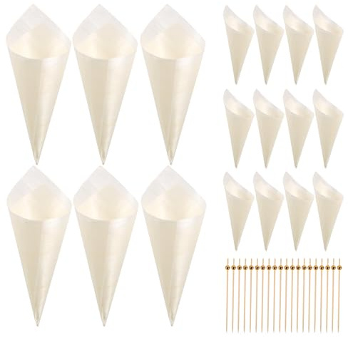 EXAOMBLE 1juego Desechable de Conos de Madera y Palillos para Aperitivos Conos para Helado Palillos de Fruta para Fiestas Luau y Reuniones Familiares