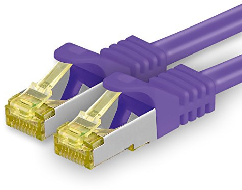 Cat.7 Patch Cable Set, S/FTP (PiMF) Ethernet LAN Network Cables, 10 Gigabits/10000 Mbps – High Speed – 600 MHz with Locking Protection, Halogen-Free (LSZH) Violet - 1 pièce 10m