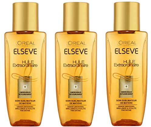 L'Oréal Paris Elsève Haarpflege, außergewöhnliches Öl, Universal, 50 ml, 3 Stück | Vor-Shampoo oder Vorföhnen, weiche und seidige Textur, schützt vor dem Austrocknen, Satin-Finish, 3 bis 4 Mal