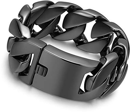 ROWIN&CO Jewelry Huge 32mm Mens Chunky Bracelet Black Heavy Sturdy 316L Stainless Steel Cuban Chain with Box Lock Clasp, 9.5 Inch/10.5 oz