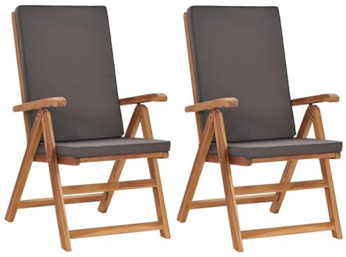 vidaXL Garten-Liegestühle 2 Stk. mit Auflagen Massivholz Teak Grau