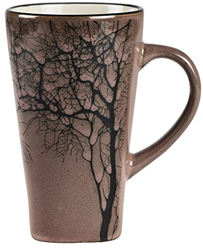 Villa Collection Hela Tasse Groß 500ml, Jumbotasse, Teetasse, Kaffeetasse Groß mit Schönem Baum-Muster, Durchm. 9 cm, Höhe 15 cm, 0,5 Liter, aus Keramik/Steingut, Dunkelrosa