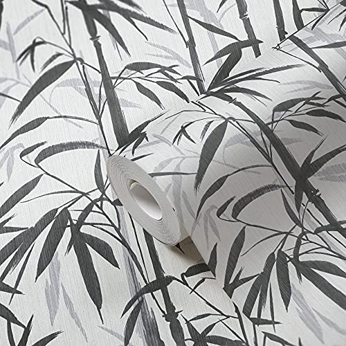 Michalsky Living 379891 Change is good Papier peint tropical en bambou non tissé Blanc/gris/noir mat finement structuré