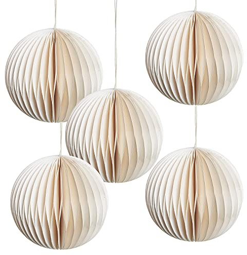 Logbuch-Verlag 5 Papierkugeln mit Magnetverschluss Ø 10 cm Honeycomb Weihnachtskugeln aus Papier Creme Beige