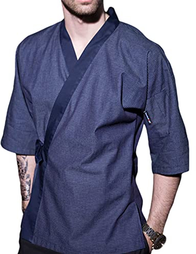 DNJKH Premium Kochjacke für Herren Bäckerjacke 3/4 Ärmel Feuchtigkeitstransport Kimono