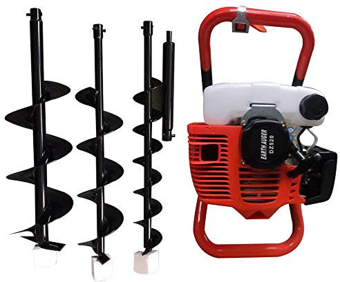 Trivella per palo a benzina, 2,3 CV, a 2 tempi, 52 cc, con 3 punte per trapano, ideale per recinzioni, barre, alberi