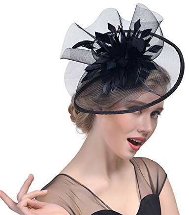 YJZQ Fascinator Hüte Braut Hut Gefieder Schleier Mesh Stirnband Haar Clip Accessoire Partyhut Tee Party Cocktail Hochzeit Kirche für Mädchen und Frauen