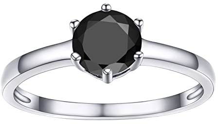 PROSILVER Anillo 52 Promesa 1ct Circonita Negro Plata para Novia Dama de Honor