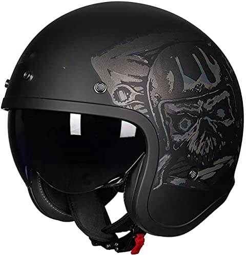 ZLYJ Motorrad Jethelm Mit Visier, Retro Pilotenhelm Scooterhelm Im Vintage Look, Qualität Nach ECE-Norm B,XXX-Large