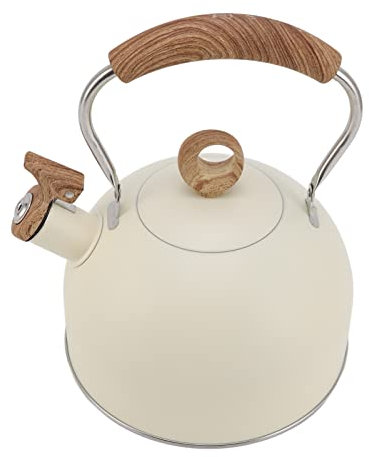 Bouilloire à thé sifflante en acier inoxydable de 2,5 litres, bouilloires à thé sifflantes avec sifflet puissant et poignée ergonomique(beige)