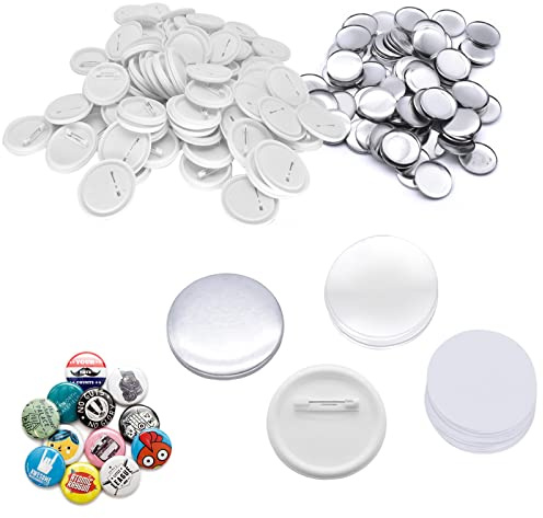 PEALOV Hacer Chapas Personalizadas,200 Juegos de 58mm en Blanco Pin Botón Trasero,Incluye Cubierta de Metal,Cubierta Trasera de Botón de Plástico,Película Transparente y Papel en Blanco