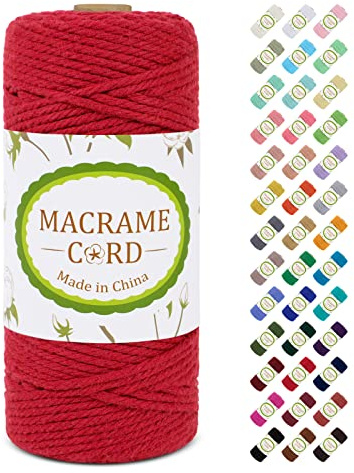LEREATI Hilo Macrame 3mm x 100m, Cuerda Macrame 3mm Cuerda de Algodon de 4 Hilos, Cordel Suave para Bricolaje Manualidades, Pared, Cortina, Soporte de Plantas, Decoracion Dormitorio (Rojo)