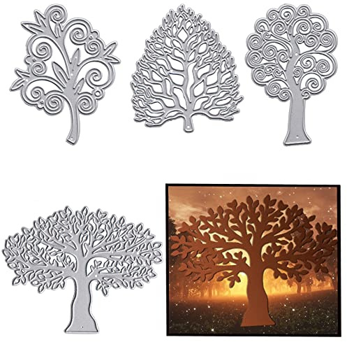 Estivaux 4 PCS Trees Frame Die Cuts for Card Making, Leaves Cutting Dies Sets Christmas Plants Stencils Embossing Template for Scrapbooking DIY Cards Album Crafts Supplies