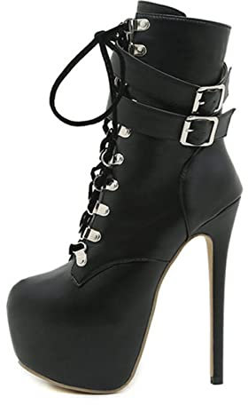 Frauen Knöchel High Heels Stiefel Herbst Winter Plattform Stiefel Für Frauen Sexy Runde Zehe Schnalle Strap Pole Dance High Heels Pumps Mode Schnürschuh,Schwarz,37