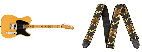Fender Vibe '50s Telecaster, Ahorn-Griffbrett, Butterscotch Blondine, 0374030550, Full & Gitarrengurt, Schwarz, XL