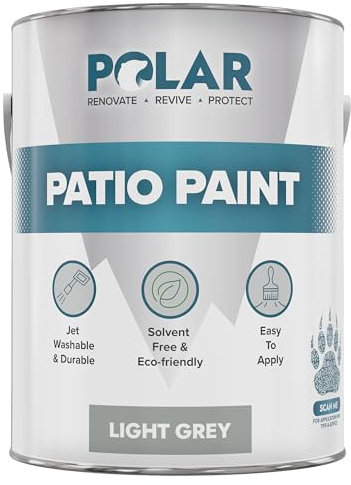 Polar Patio Paint - Light Grey RAL 7035-2.5 Litres - Outdoor Floor Paint for Concrete, Garden Patio, Stone, Pathway Flags & Paving Slabs - Easy to Use - UV & Weather Resistant