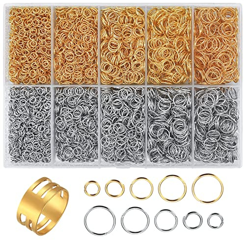 4800 Stk Biegeringe für Schmuckherstellung, Spaltringe, Kettenringe, Verbindungsringe, Schmuck Reparatur Zubehör Set, für Schmuck, Halskette, Armband DIY, mit offenem Bindering, Gold+Silber