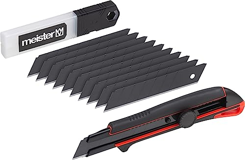 Meister Universalmesser-Set Black Line 11-teilig - Abbrechmesser (25 mm) mit Festellrad - Mit 10 Ersatzklingen - Extrascharf - Zum Schneiden sämtlicher Materialien / Cutter / Cuttermesser / 9403870