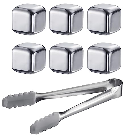 Westmark Edelstahl-Kühlwürfel Cosmo – wiederverwendbare Eiswürfel mit Zange, ideal für kalte Getränke, kühlen ohne verwässern, praktische Kühlsteine – rostfrei, 7-teilig