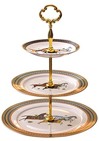 Pastry Tower Tiered Presentation Stand, Porcelain Cake Stand Cheesecake Carrier, 3 Tier Fruit Storage Containers Multi-Functional Display Stand for Put Jewelry Snacks Tea Sets Appetiz(Size:27*27*35cm)