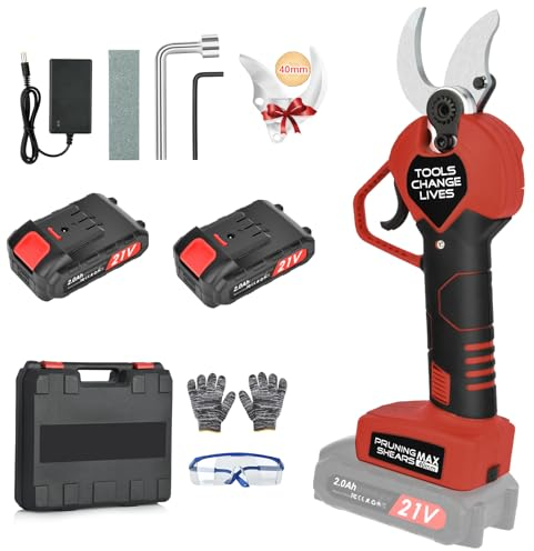 Forbici Potatura Elettriche-40mm Cesoie Potatura Elettriche Professionali Con 2 21V/2000 mAh Batteria-Forbici a batteria da potatura per potatura per Giardinaggio Albero da Frutta Delle Viti