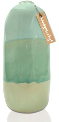 VieDéco® Vase grün bläulich H 28 cm aus Keramik mit Craquelé-Glasur, Moderne große Blumenvase, Vase für Pampasgras, handgefertigt, Tischdeko (Grün), Flower vase